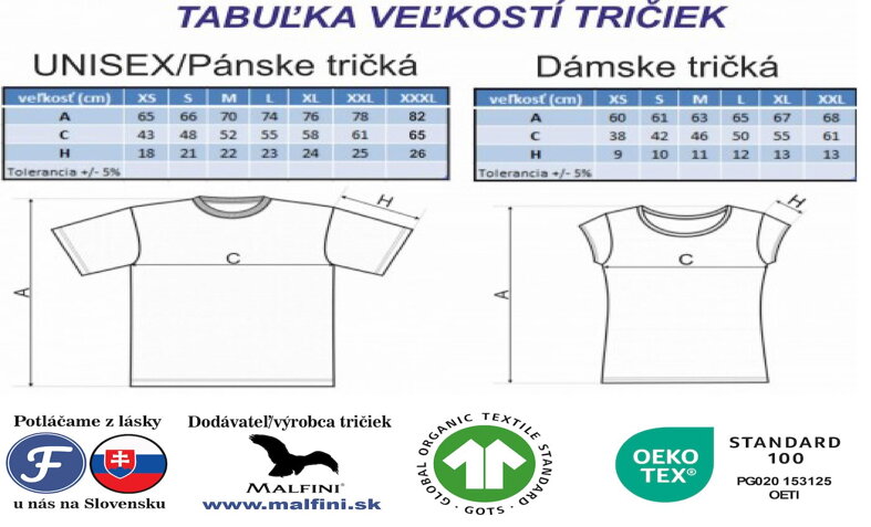 tabulka velkosti tričiek