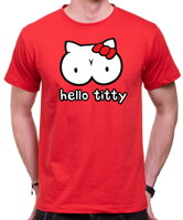 Vtipné originálne tričko ako recesia na známu kreslenú postavičku-Tričko Hello Titty  