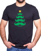 Originálne zábavne darčekové tričko zo série vianočné motívy,Tričko - Fúzatý vianočný stromček