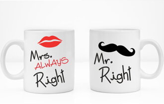 Sada: 2 hrnčeky Mr. Right / Mrs. Always right