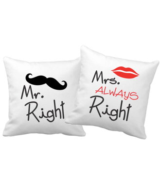 Sada 2ks Obliečky na vankúš - Mr. Right - Mrs. Always right
