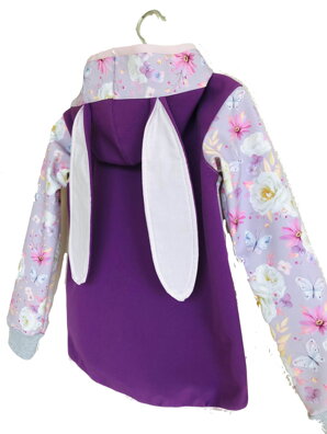 Softshellová bunda kvetinková fialová s uškami