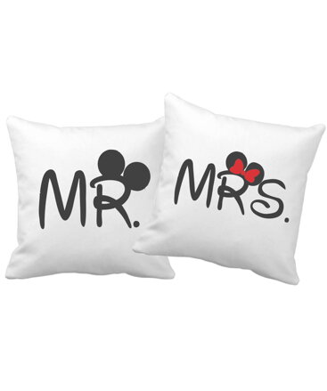 Sada 2ks Obliečky na vankúš - Mr. - Mrs. Mickey