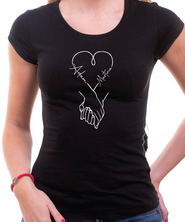 Zaľúbené tričko - srdce a ruky + vlastné mená