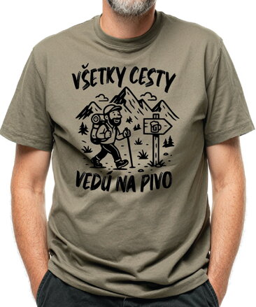 Turistické, pivné tričko - Vśetky cesty vedú na Pivo