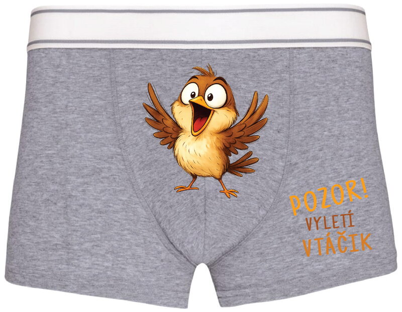 Pánske boxerky s vtipnou potlačou - Pozor! vyletí vtáčik