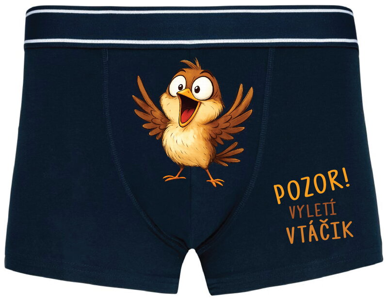 Pánske boxerky s vtipnou potlačou - Pozor! vyletí vtáčik