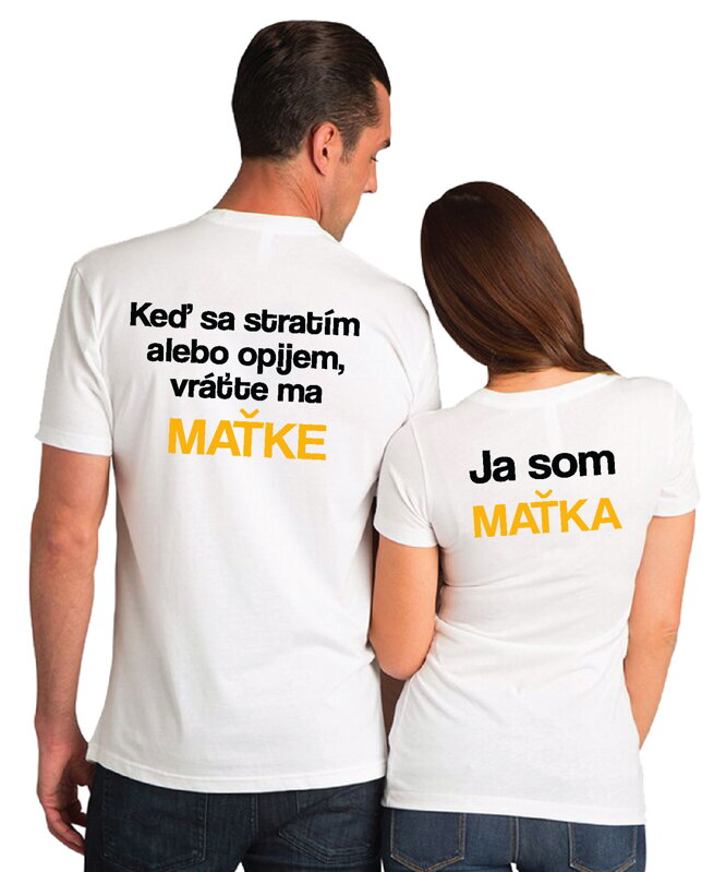 Partnerské tričká -Keď sa stratím alebo opijem, vráťte ma -vl. meno- a Ja som - vl. meno- (2ks) Partnerské tričká -Keď sa stratím alebo opijem, vráťte ma -vl. meno- a Ja som - vl. meno- (2ks)