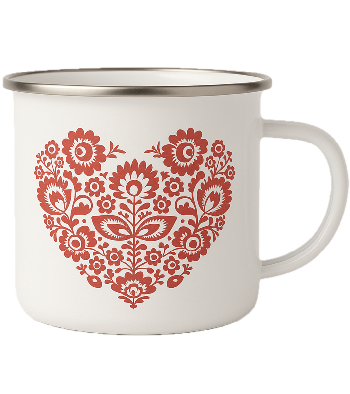Plechový hrnček - ľudové srdiečko - červené