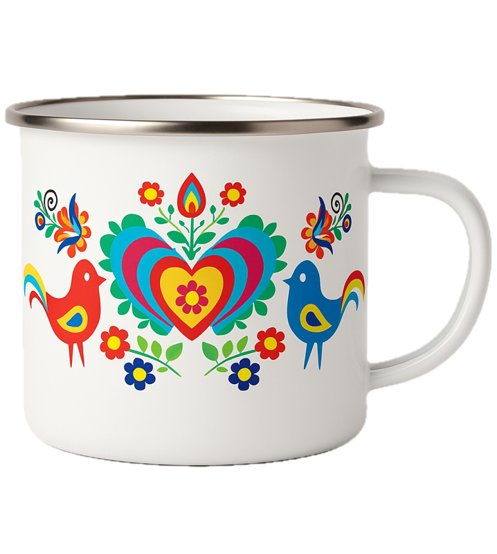 Plechový hrnček - ľudový vzor vtáčiky